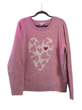 NWT Cupcakes & Cashmere Pink Heart Crew Neck Sweater Size XL